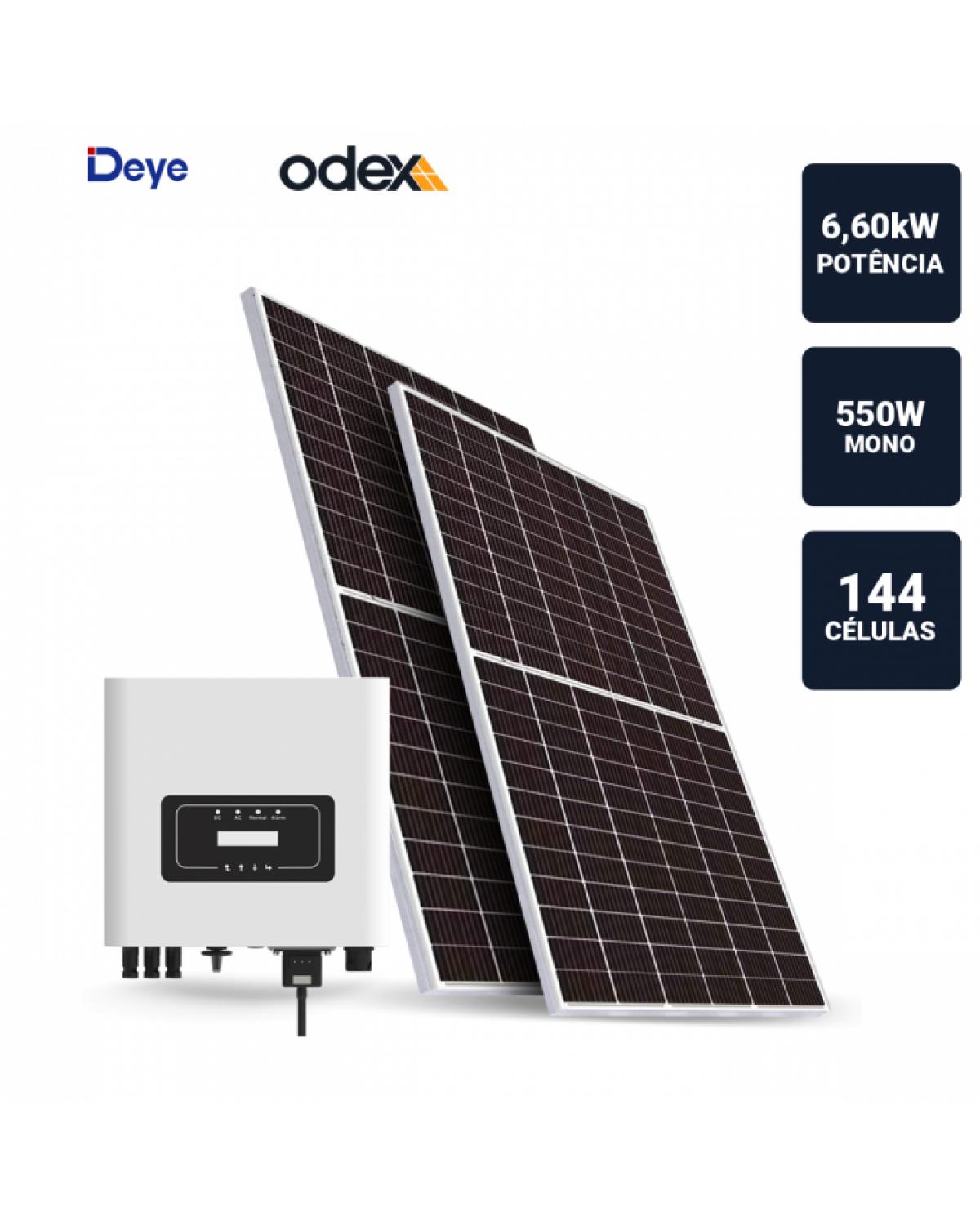 GERADOR SOLAR 6,6KWP INVERSOR DEYE 8KWP 12 PAINEIS 550W ODEX SB TELHA FIBROCIMENTO MADEIRA