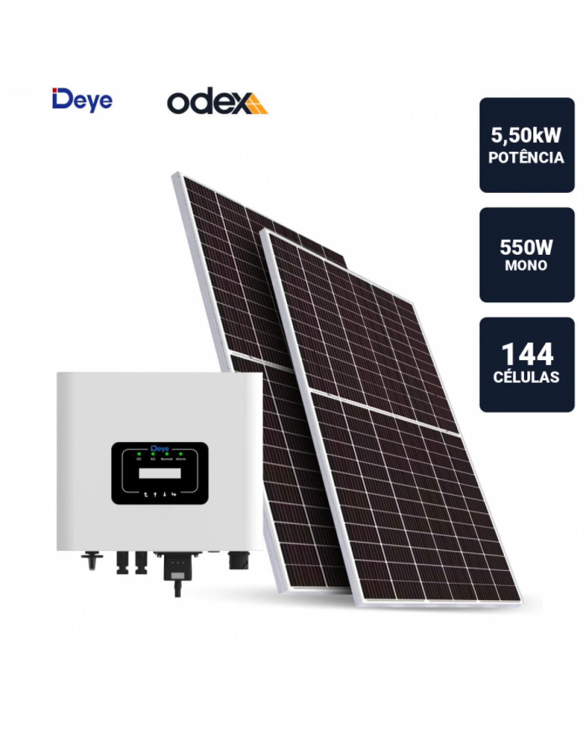 GERADOR SOLAR 5,5KWP INVERSOR DEYE 5KWP 10 PAINEIS 550W ODEX TELHADO LAJE 15°