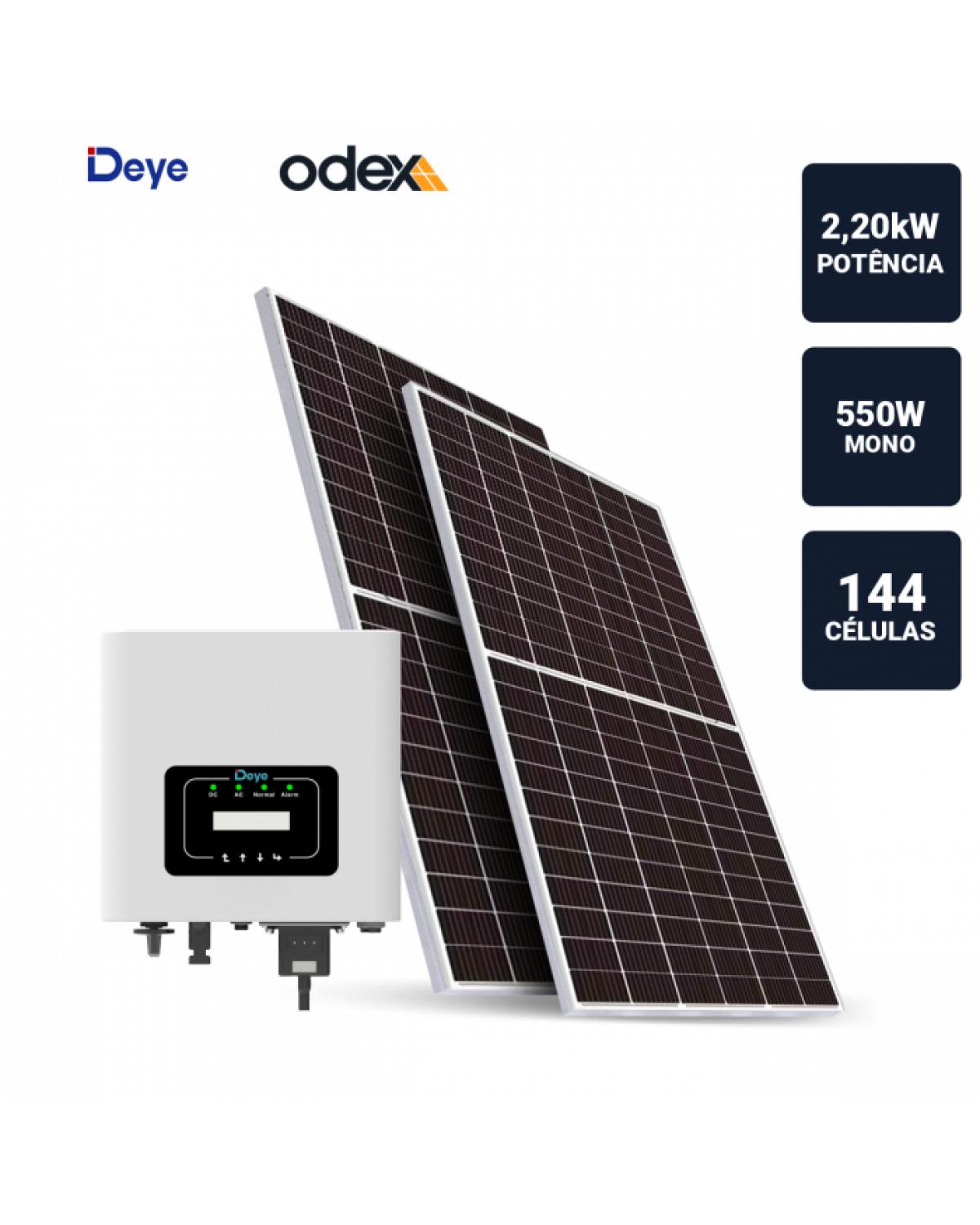 GERADOR SOLAR 2,2KWP INVERSOR DEYE 3KWP 4 PAINEIS 550W ODEX TELHADO LAJE 15°