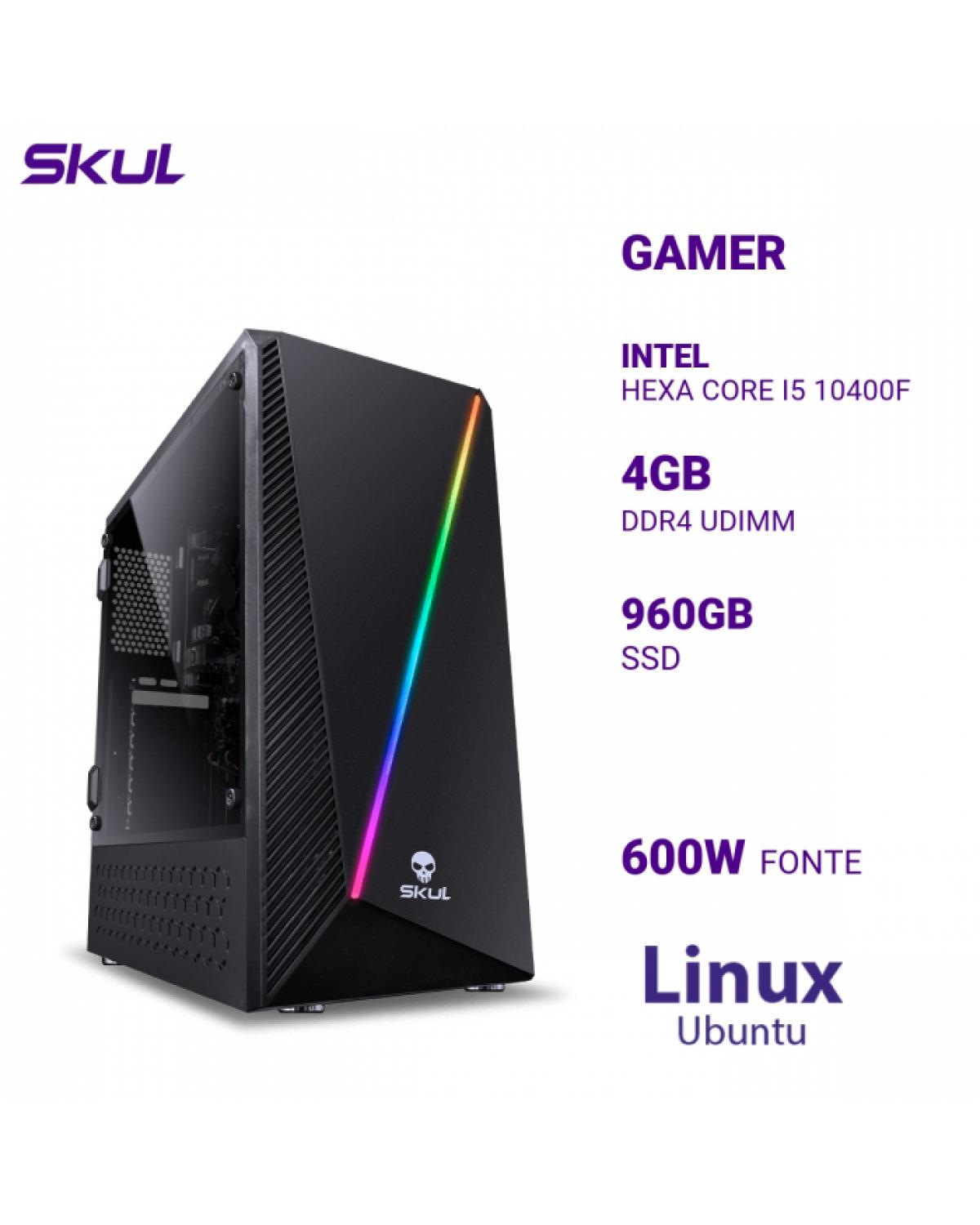 COMPUTADOR GAMER 5000 HEXA CORE I5 10400F MEM 4GB DDR4 SSD 960GB FONTE 600W LINUX