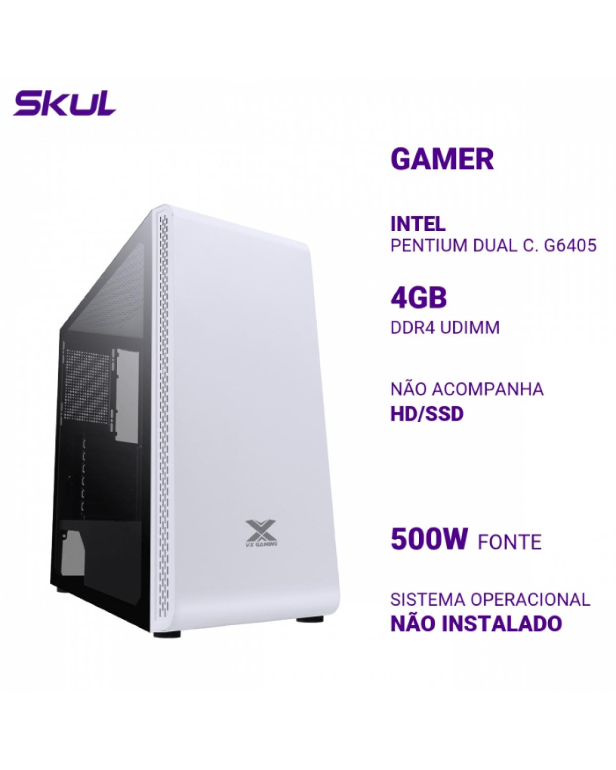 COMPUTADOR GAMER 1000 PENTIUM DUAL C. G6405 MEM 4GB DDR4 SEM HD/SSD FONTE 500W