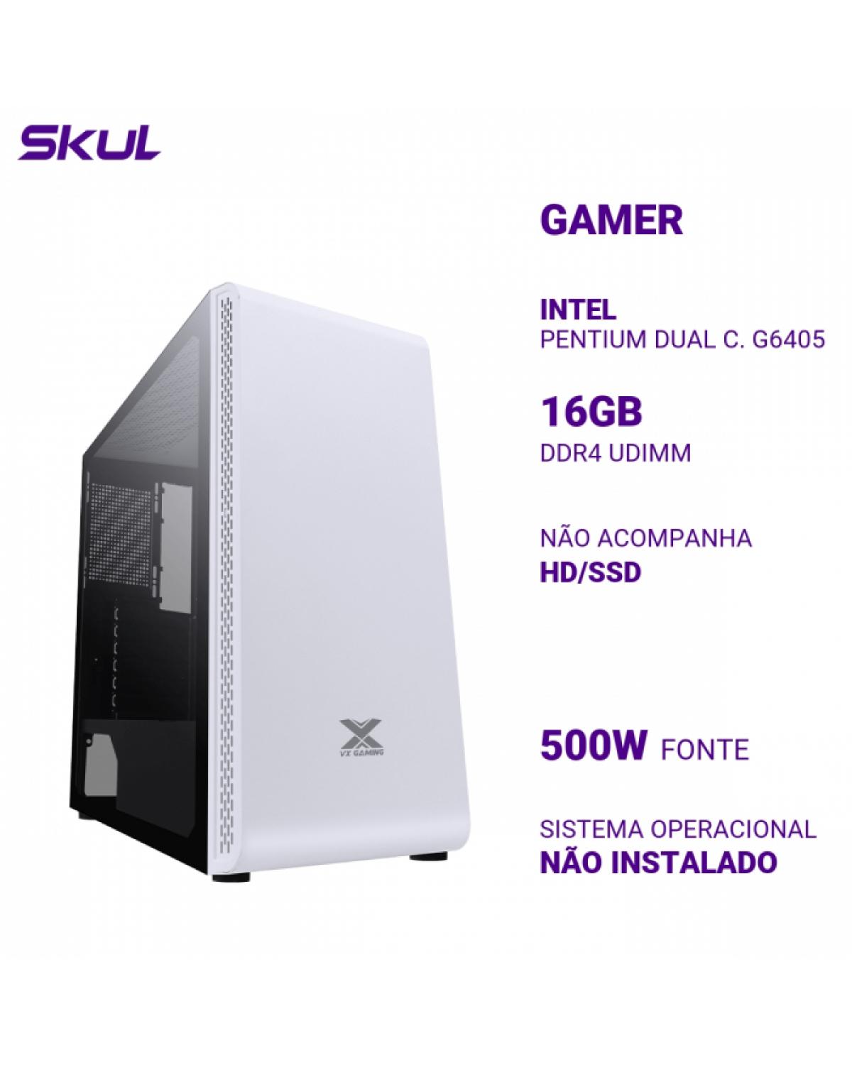 COMPUTADOR GAMER 1000 PENTIUM DUAL C. G6405 MEM 16GB DDR4 SEM HD/SSD FONTE 500W