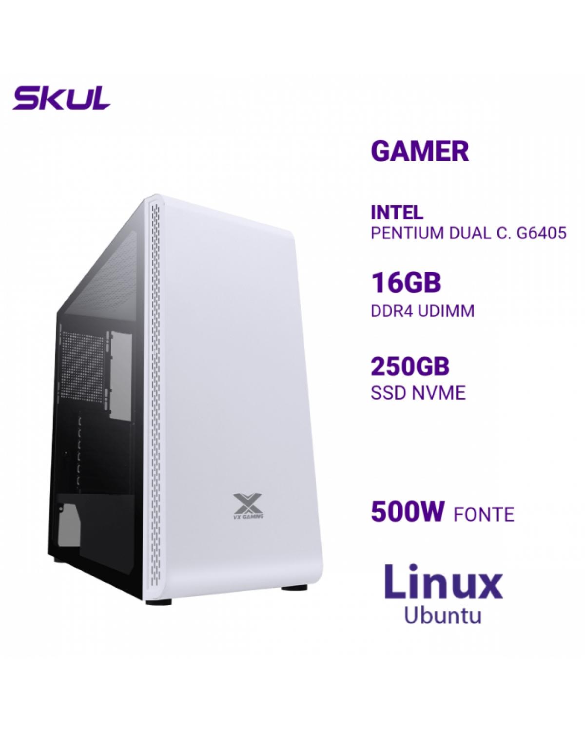 COMPUTADOR GAMER 1000 PENTIUM DUAL C. G6405 MEM 16GB DDR4 SSD 250GB NVME FONTE 500W LINUX