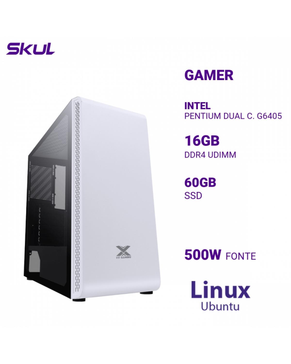 COMPUTADOR GAMER 1000 PENTIUM DUAL C. G6405 MEM 16GB DDR4 SSD 60GB FONTE 500W LINUX