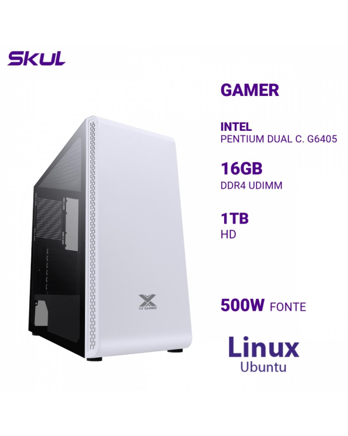 COMPUTADOR GAMER 1000 PENTIUM DUAL C. G6405 MEM 16GB DDR4 HD 1TB FONTE 500W LINUX