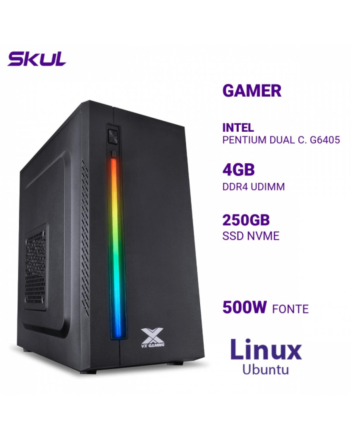 COMPUTADOR GAMER 1000 PENTIUM DUAL C. G6405 MEM 4GB DDR4 SSD 250GB NVME FONTE 500W LINUX