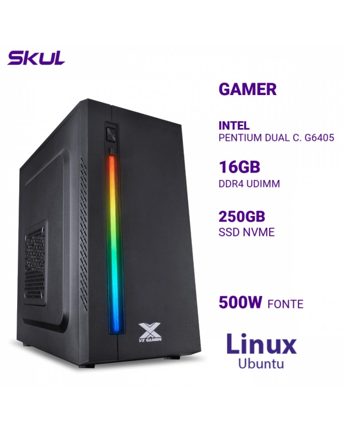 COMPUTADOR GAMER 1000 PENTIUM DUAL C. G6405 MEM 16GB DDR4 SSD 250GB NVME FONTE 500W LINUX