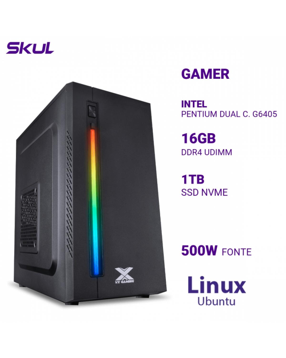 COMPUTADOR GAMER 1000 PENTIUM DUAL C. G6405 MEM 16GB DDR4 SSD 1TB NVME FONTE 500W LINUX