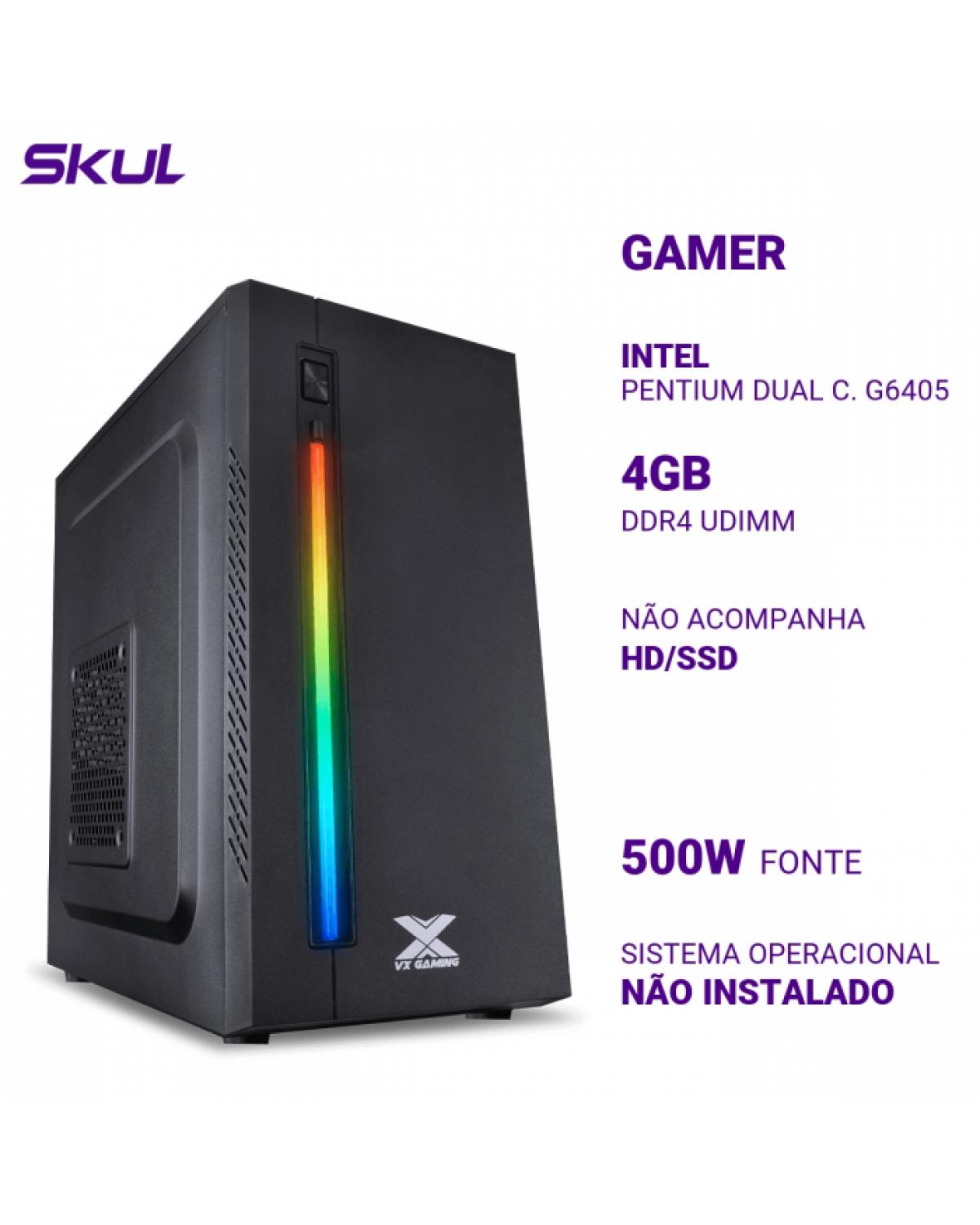 COMPUTADOR GAMER 1000 PENTIUM DUAL C. G6405 MEM 4GB DDR4 SEM HD/SSD FONTE 500W