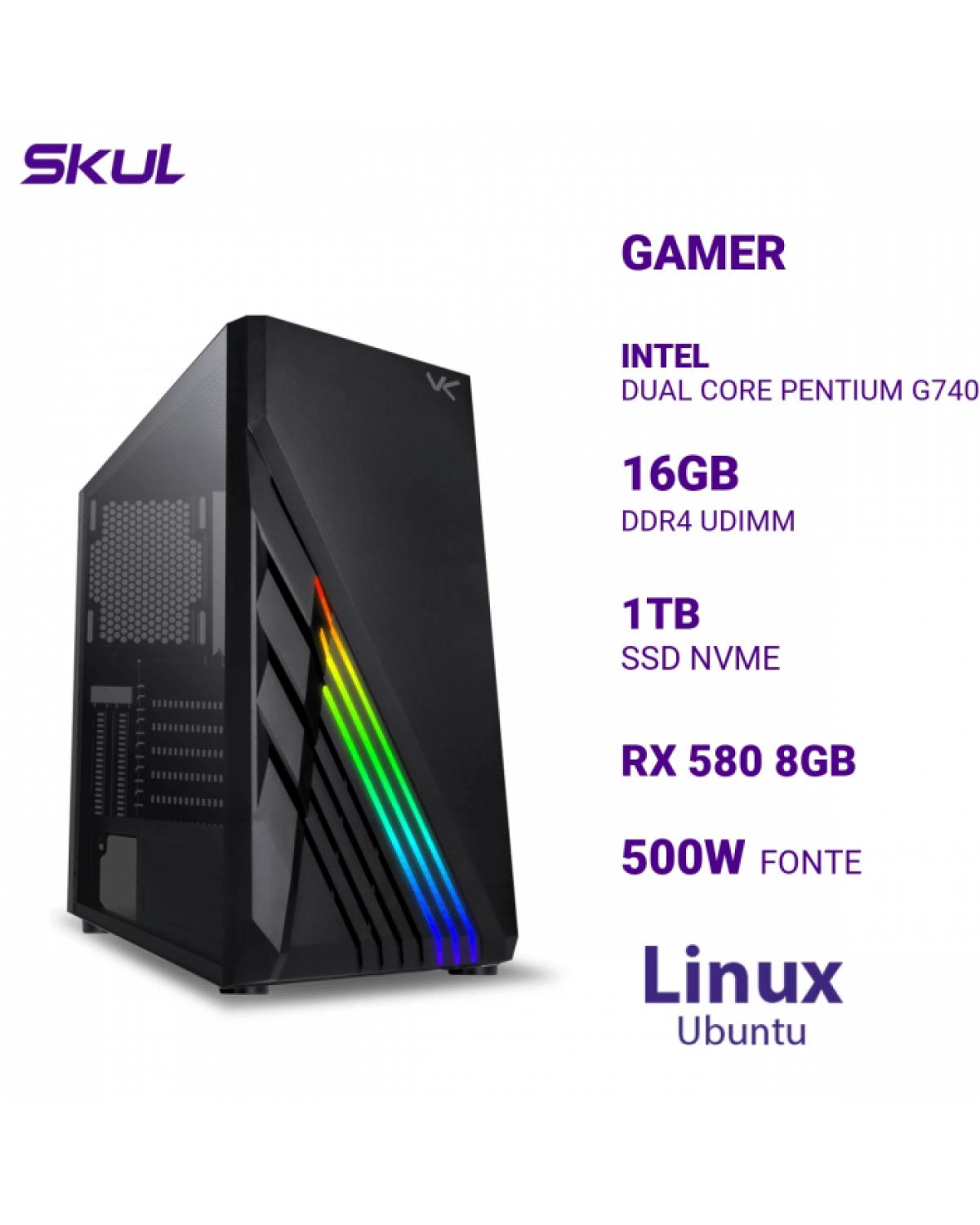 COMPUTADOR GAMER 1000 DUAL CORE PENTIUM G7400 3.70 GHZ MEM 16GB DDR4 SSD 1TB NVME RX 580 8GB FONTE 500W LINUX