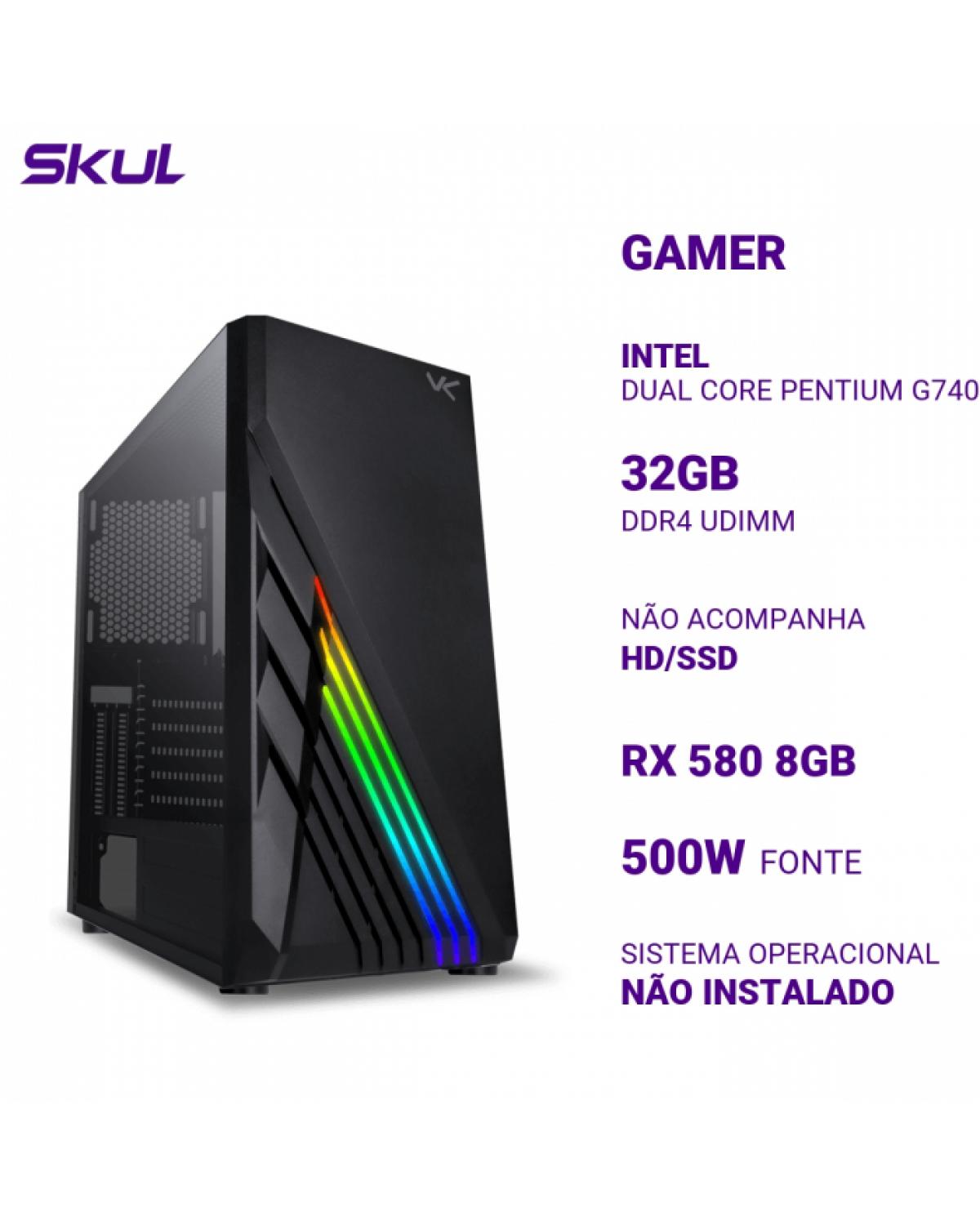 COMPUTADOR GAMER 1000 DUAL CORE PENTIUM G7400 3.70 GHZ MEM 32GB DDR4 SEM HD/SSD RX 580 8GB FONTE 500W