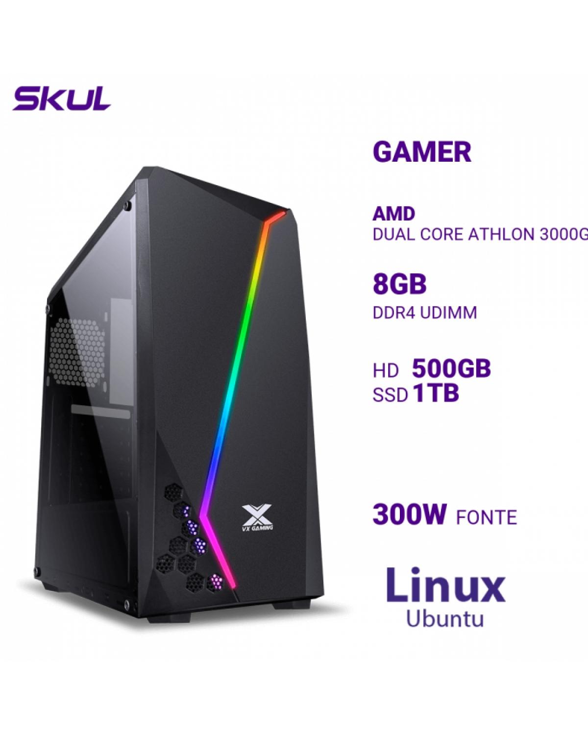 COMPUTADOR GAMER 1000 DUAL CORE ATHLON 3000G 3.50GHZ MEM 8GB DDR4 HD 500GB SSD 1TB NVME FONTE 300W LINUX