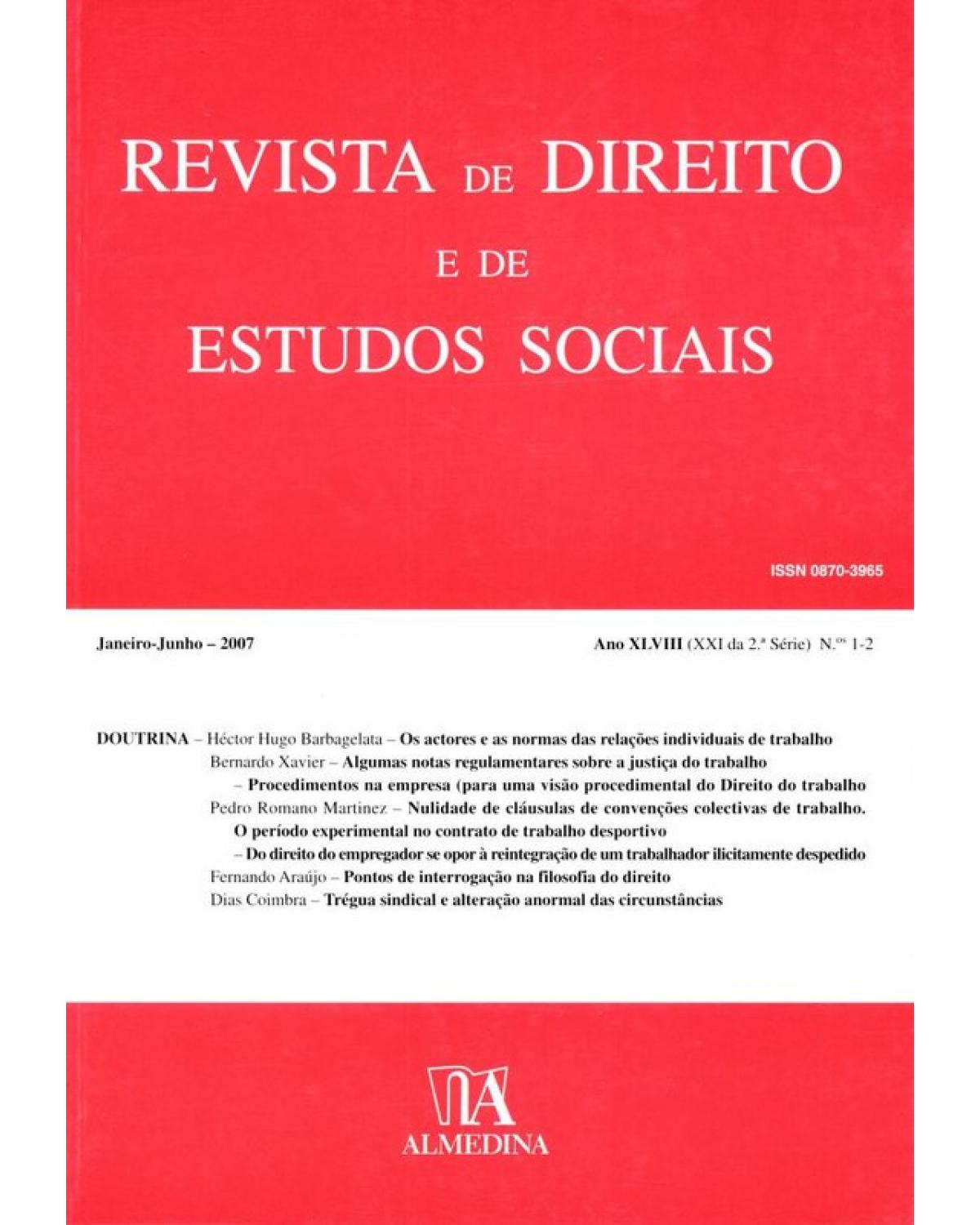 Revista de direito e de estudos sociais: Ano XLVIII (XXI da 2ª série) - N.ºs 1-2