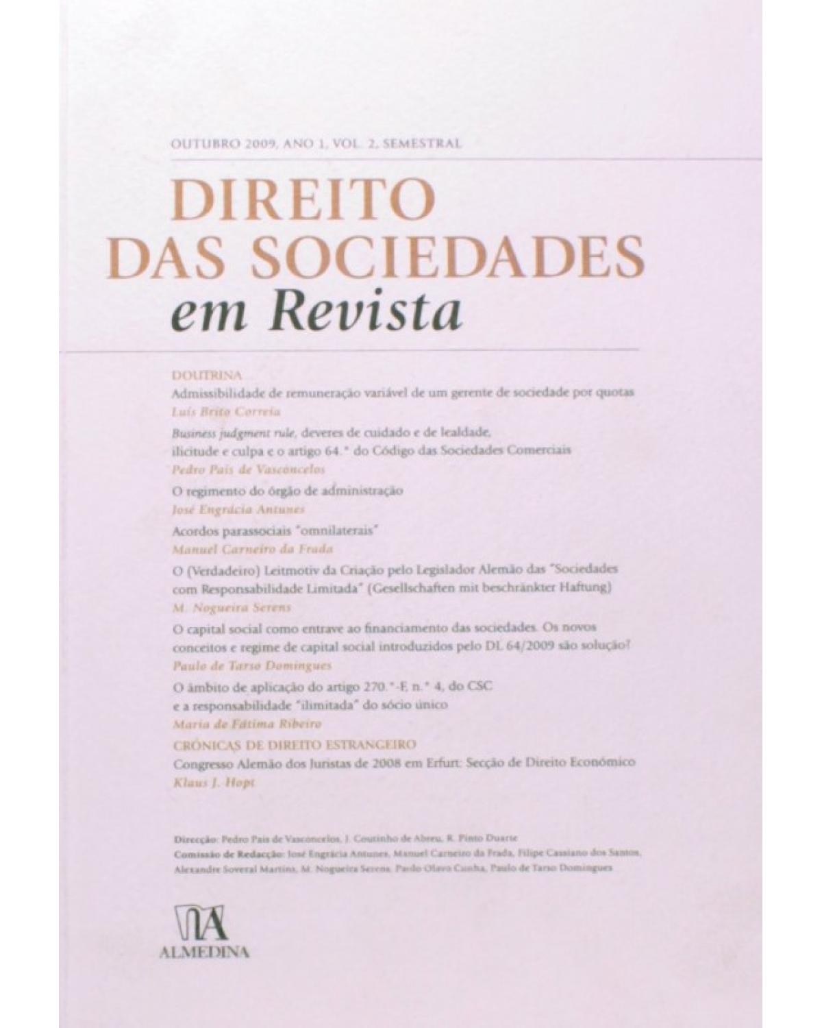 Direito das Sociedades em Revista: Outubro 2009 - Ano 1 - 1ª Edição