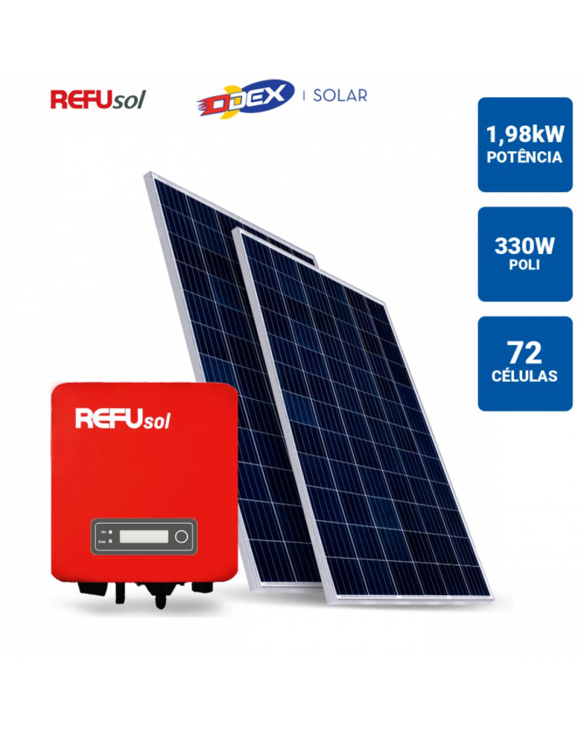 GERADOR SOLAR 1,98KWP INVERSOR REFUSOL 3,3KWP 6 PAINEIS 330W ODEX SEM ESTRUTURA