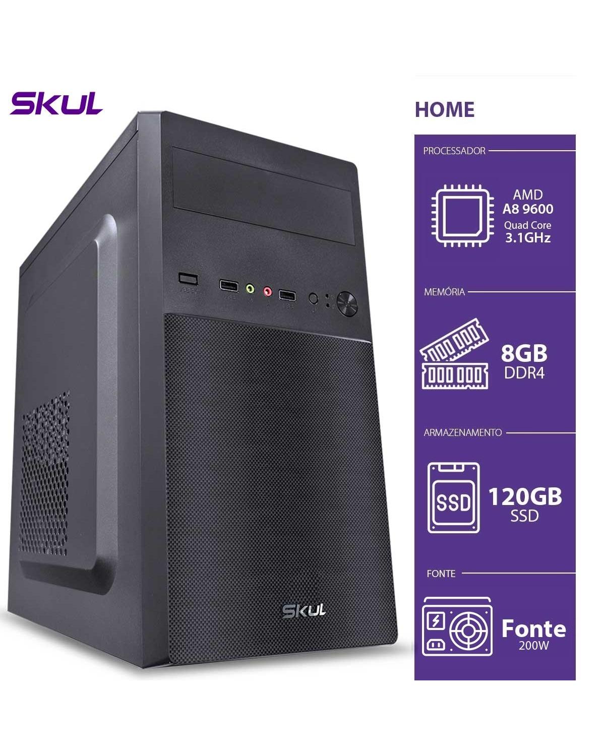 COMPUTADOR HOME H200 - AMD A8 9600 3.1GHZ 8GB DDR4 SSD 120GB HDMI/VGA FONTE 250W