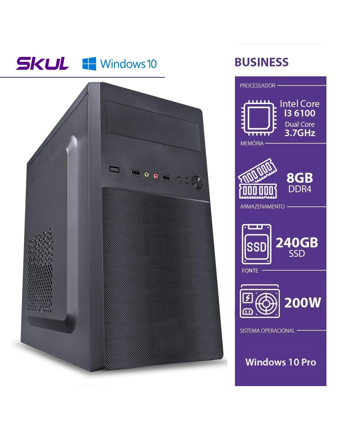 COMPUTADOR BUSINESS B300 - I3 6100 3.7GHZ 8GB DDR4 SSD 240GB HDMI/VGA FONTE 200W WINDOWS 10 PRO