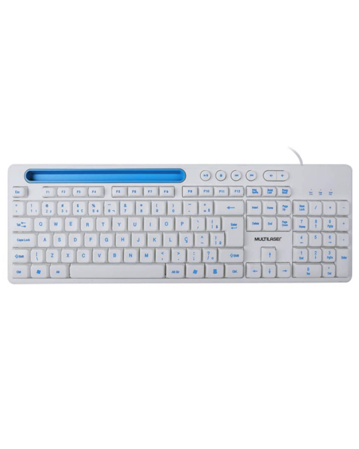 TECLADO MULTIMIDIA OFFICE USB BRANCO COM APOIO PARA SMARTPHONE TC263