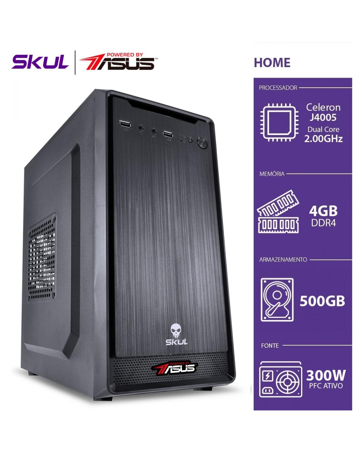 COMPUTADOR HOME H100 POWERED BY ASUS - CELERON DUAL CORE J4005 2.00GHZ 4GB DDR4 HD 500GB FONTE 300W PFC ATIVO