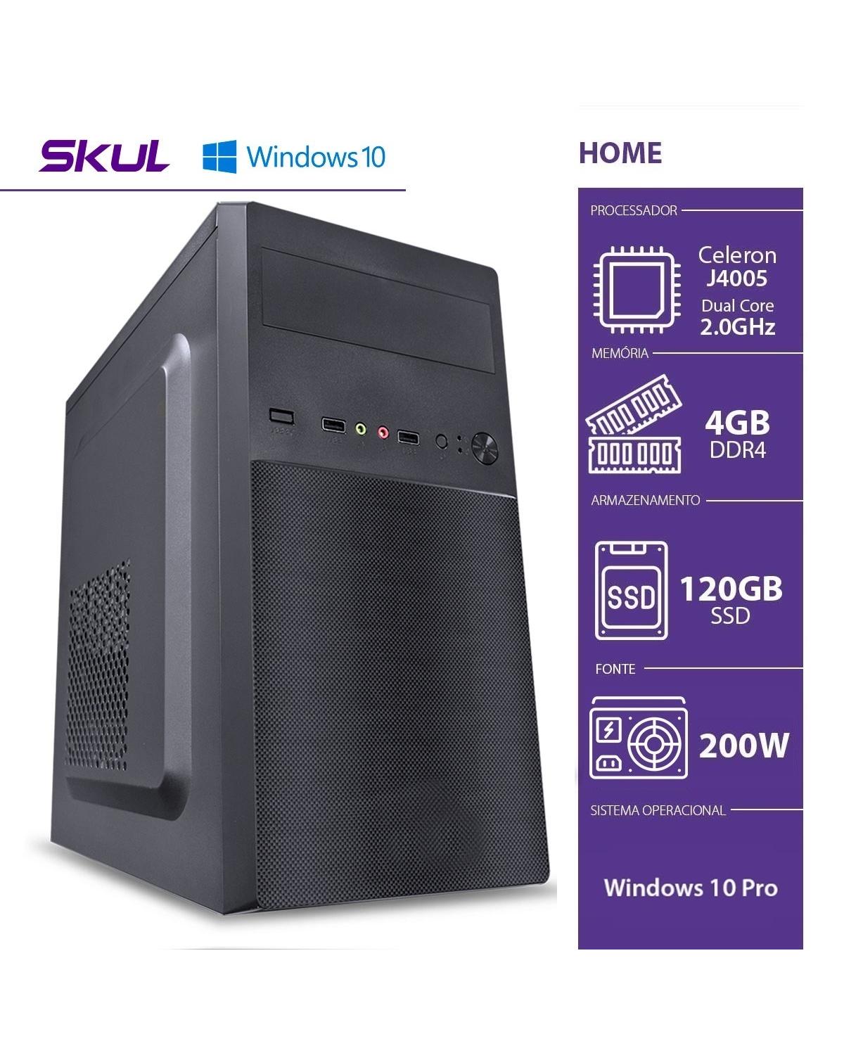 COMPUTADOR HOME H100 POWERED BY ASUS - CELERON DUAL CORE J4005 4GB DDR4 SSD 120GB HDMI/VGA FONTE 200W WINDOWS 10 PRO