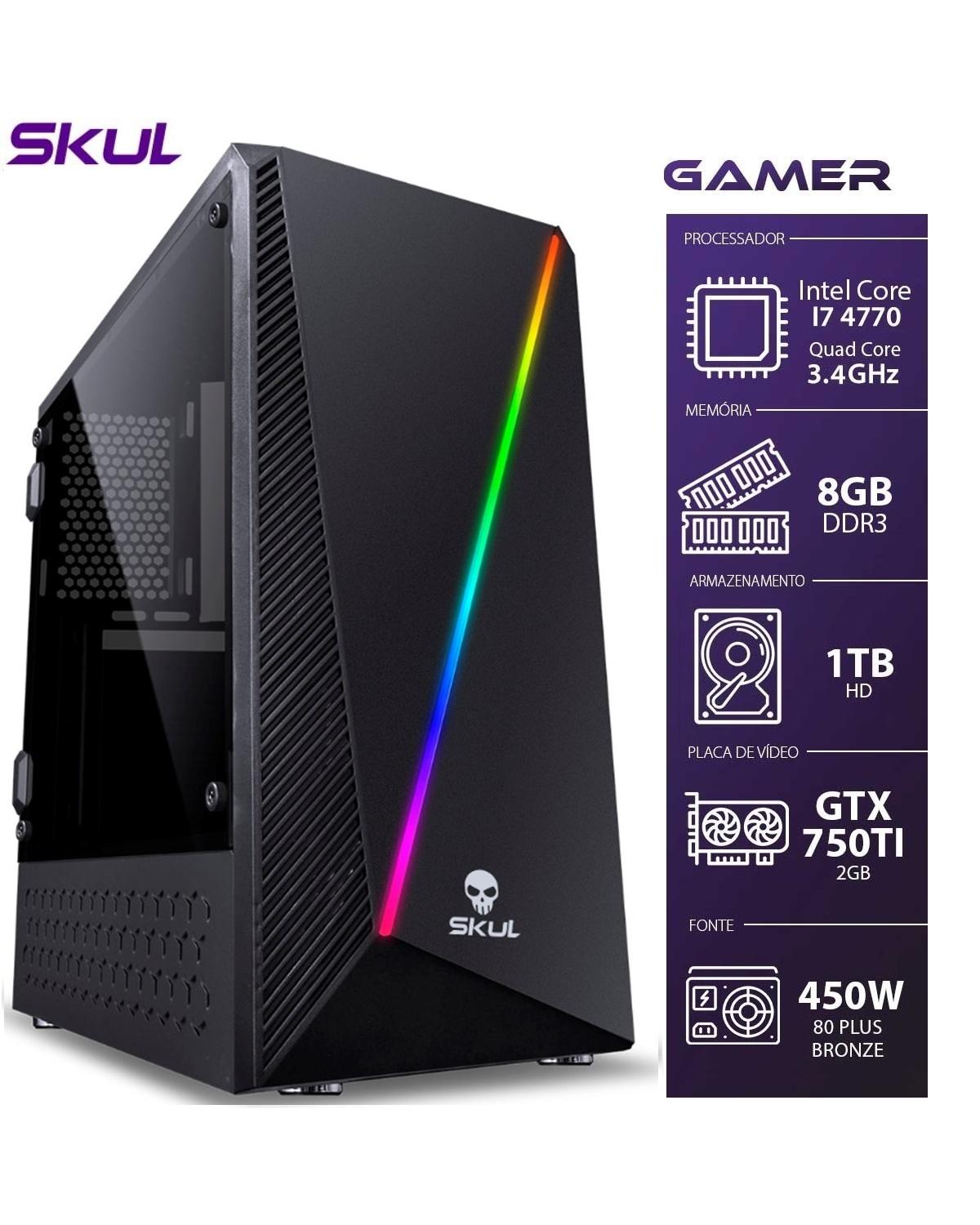 COMPUTADOR GAMER 7000 - I7 4770 3.4GHZ 4ª GER. MEM. 8GB DDR3 HD 1TB GTX750TI 2GB FONTE CORSAIR 450W 80PLUS BRONZE