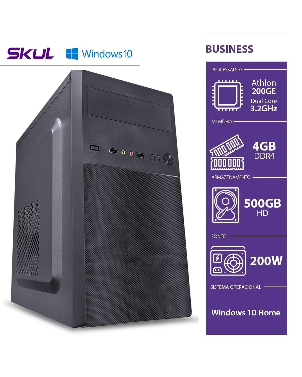 COMPUTADOR HOME H200 - ATHLON DUAL CORE 200GE 3.2GHZ 4GB DDR4 HD 500GB HDMI/VGA FONTE 200W  WINDOWS 10 HOME