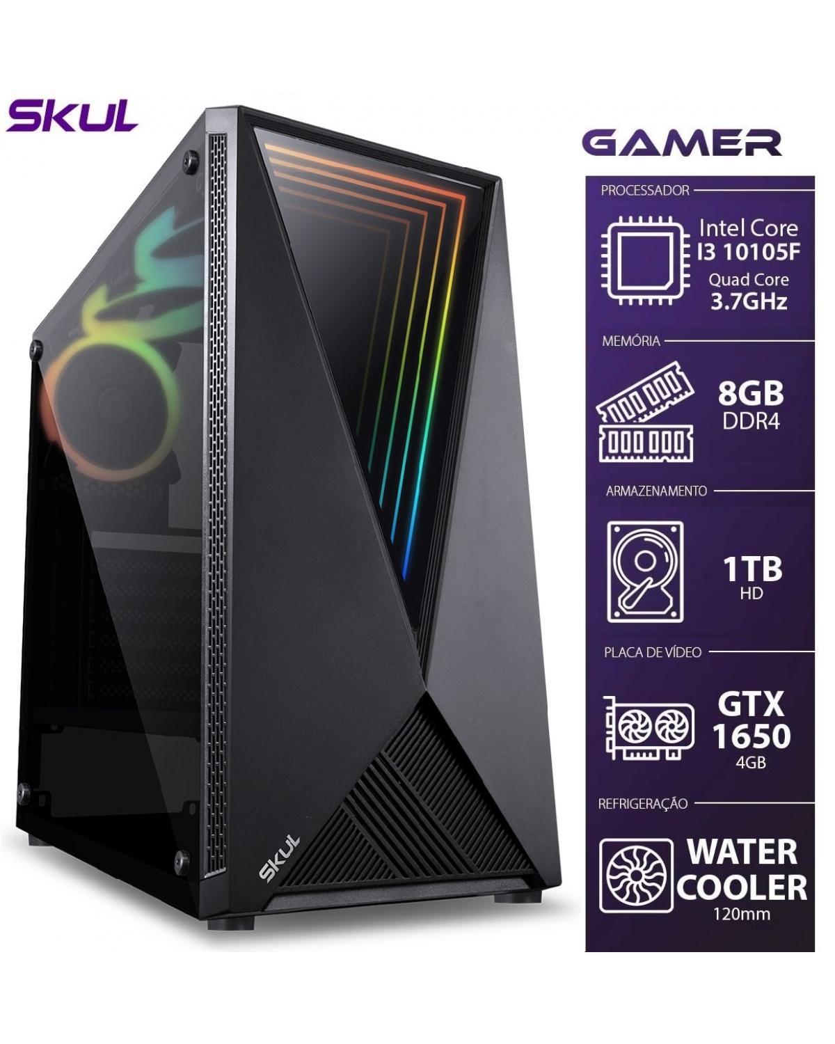 COMPUTADOR GAMER 3000 - I3 10105F 3.7GHZ 10ª GER. WATER COOLER 120MM MEM. 8GB DDR4 HD 1TB GTX 1650 4GB FONTE 550W