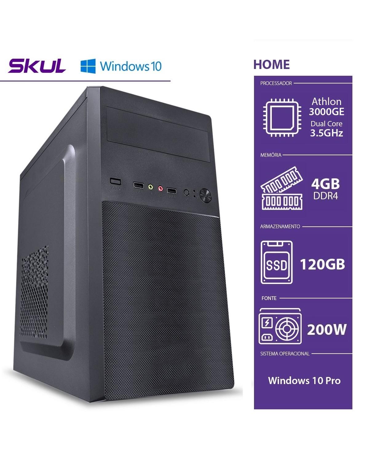 COMPUTADOR HOME H200 - ATHLON DUAL CORE 3000G 3.5GHZ 4GB DDR4 SSD 120GB HDMI/VGA FONTE 200W WINDOWS 10 PRO