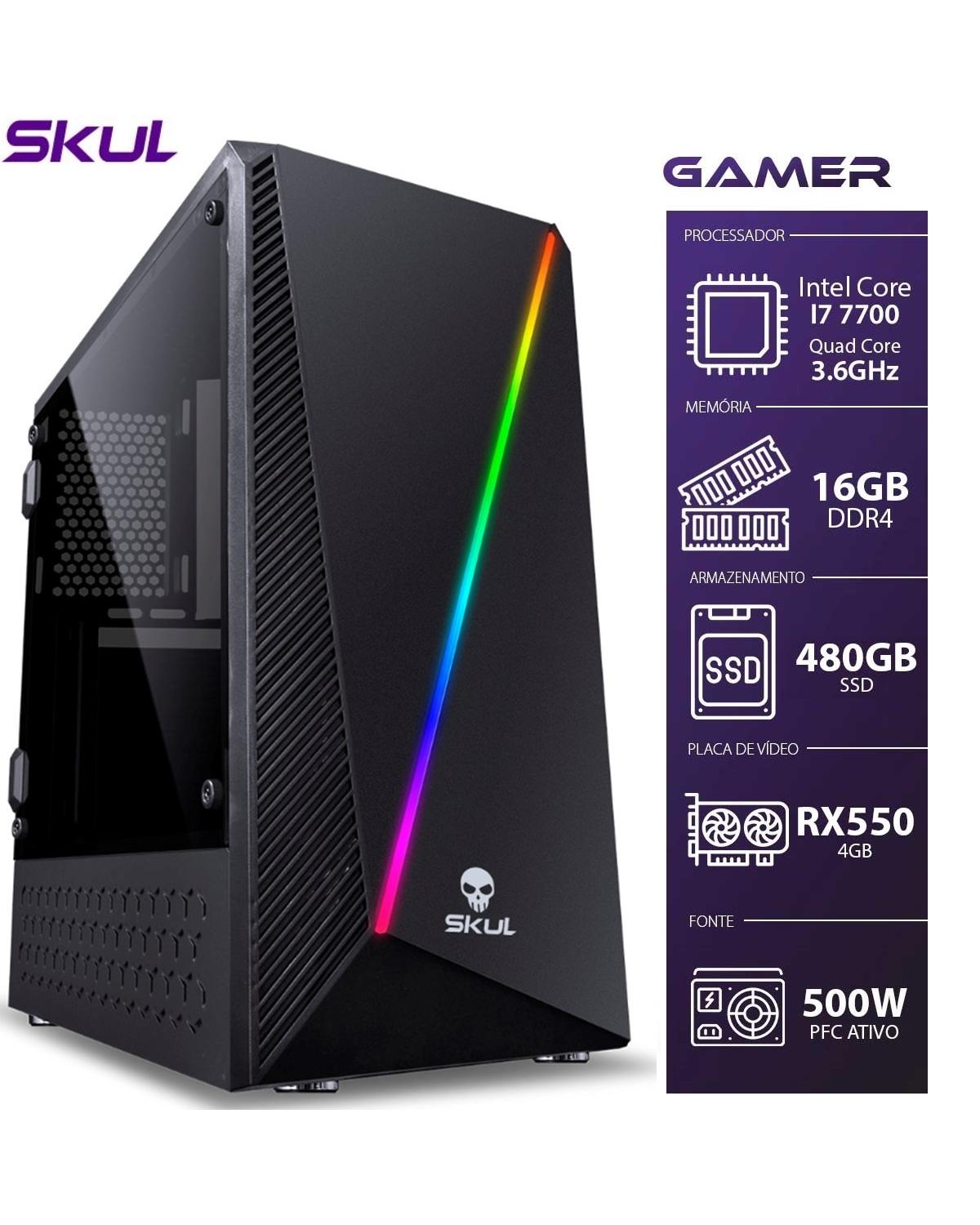 COMPUTADOR GAMER 7000 - I7 7700 3.6GHZ 7ª GER. MEM. 16GB DDR4 SSD 480GB RX 550 4GB FONTE 500W PFC ATIVO