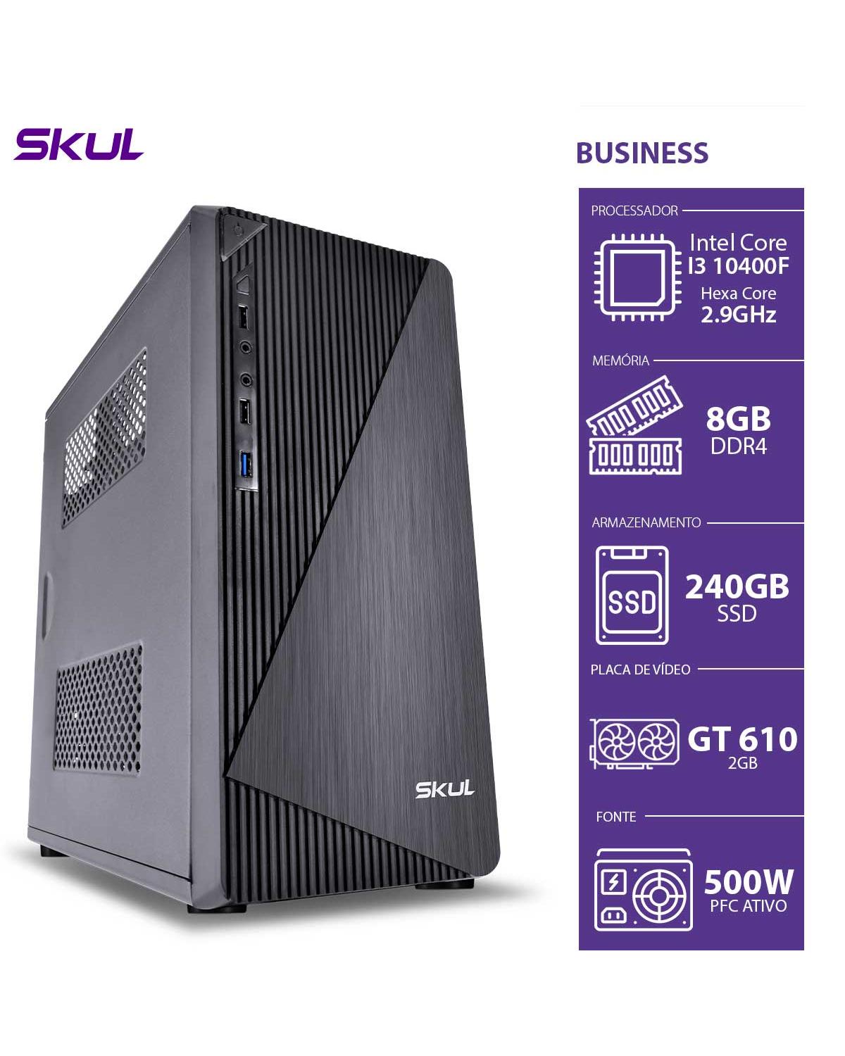 COMPUTADOR BUSINESS B500 - I5 10400F 2.9GHZ 10GER MEM. 8GB DDR4 SSD 240GB GT610 2GB FONTE 500W PFC ATIVO