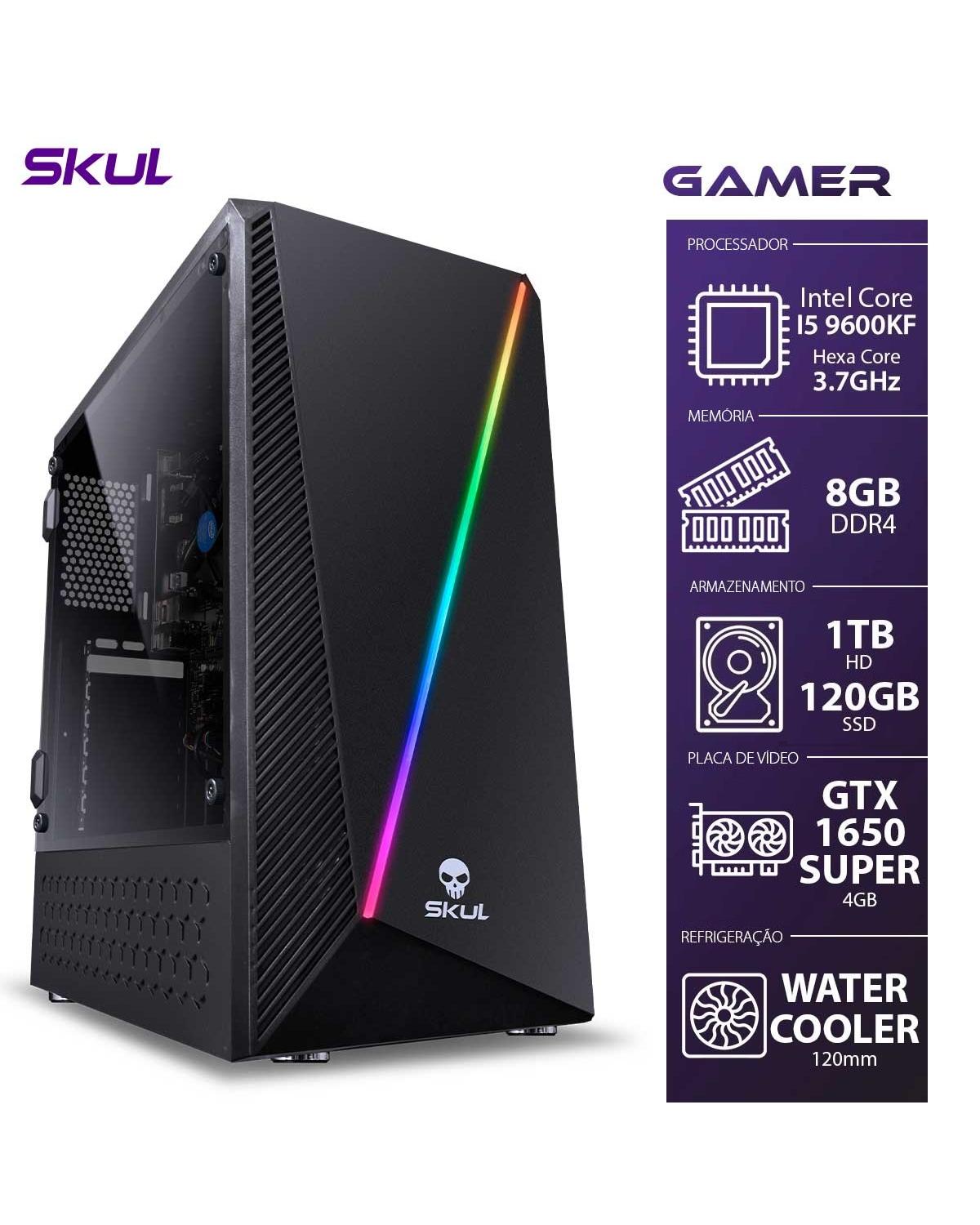 COMPUTADOR GAMER 5000 - I5 9600KF 3.7GHZ MEM. 8GB DDR4 SSD 120GB HD 1TB GTX1650 4GB WATER COOLER FONTE 600W 80 PLUS