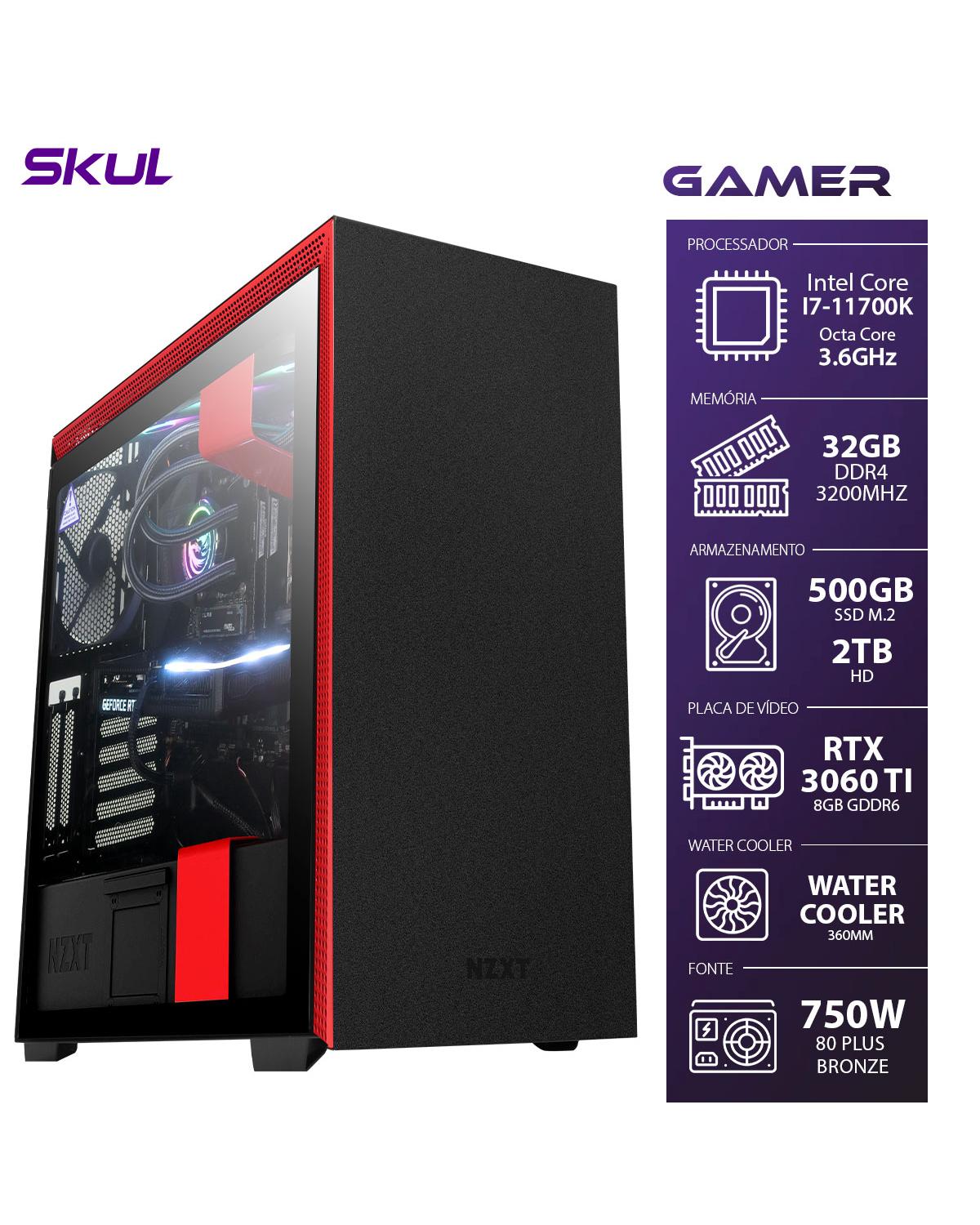 COMPUTADOR GAMER 7000 - I7 11700K 3.6GHZ MEM.32GB DDR4 SSD M.2 500GB NVME HD 2TB RTX3060TI 8GB W.COOLER 360MM FONTE 750W