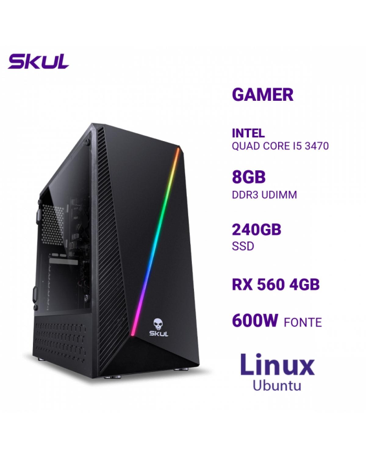 COMPUTADOR GAMER 5000 QUAD CORE I5 3470 MEM 8GB DDR3 SSD 240GB RX 560 4GB FONTE 600W LINUX