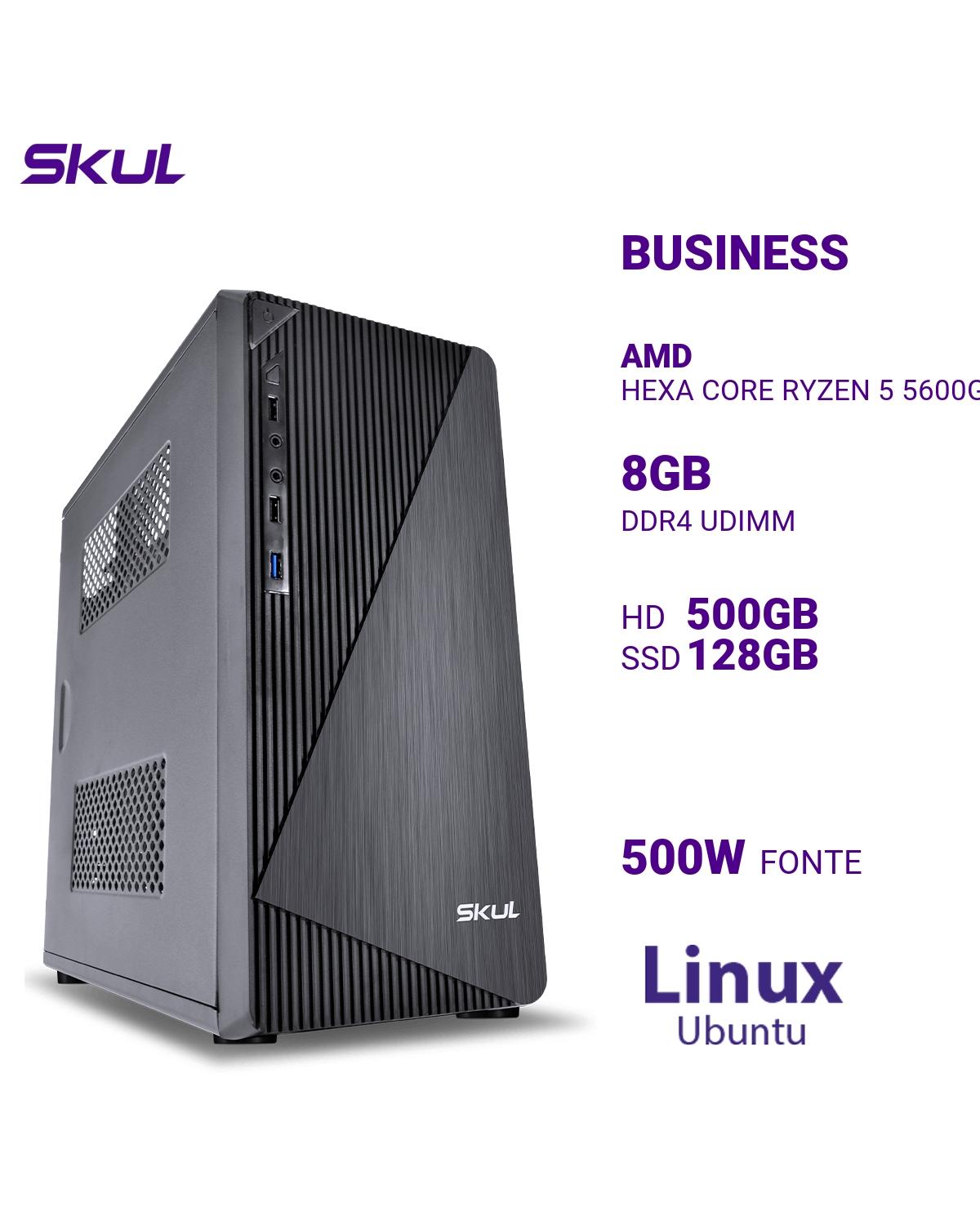 COMPUTADOR BUSINESS B500 HEXA CORE RYZEN 5 5600G 3.90GHZ MEM 8GB DDR4 HD 500GB SSD 128GB FONTE 500W LINUX