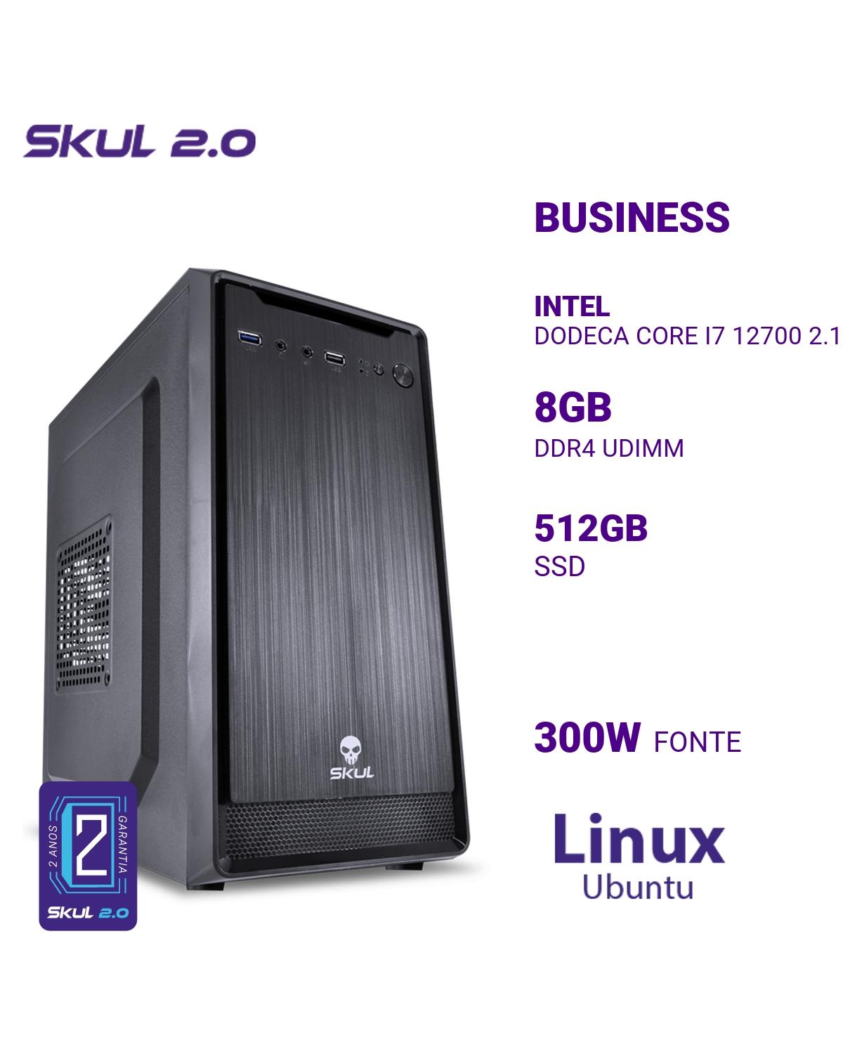 COMPUTADOR BUSINESS B700 DODECA CORE I7 12700 2.10GHZ MEM 8GB DDR4 SSD 512GB FONTE 300W PFC ATIVO LINUX POWERED BY ASUS