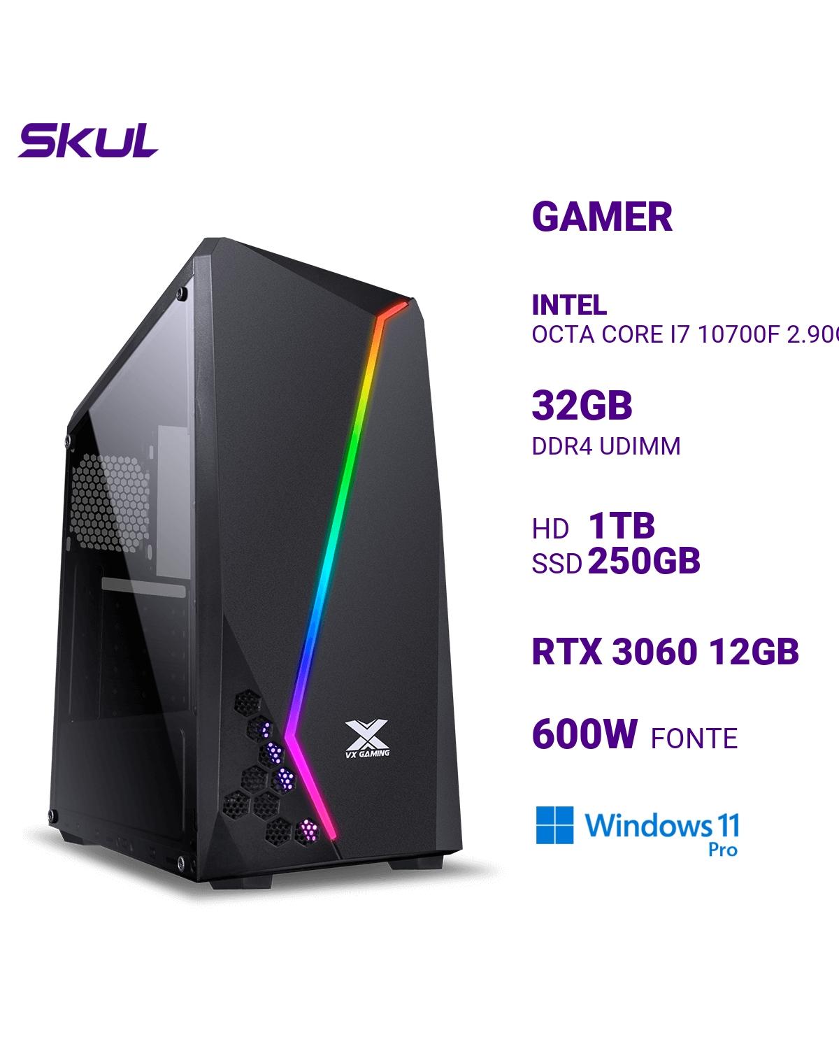 COMPUTADOR GAMER 7000 I7 10700F 2.90GHZ MEM 32GB DDR4 HD 1TB SSD 250GB NVME RTX3060 12GB FONTE 600W WHITE WINDOWS 11 PRO