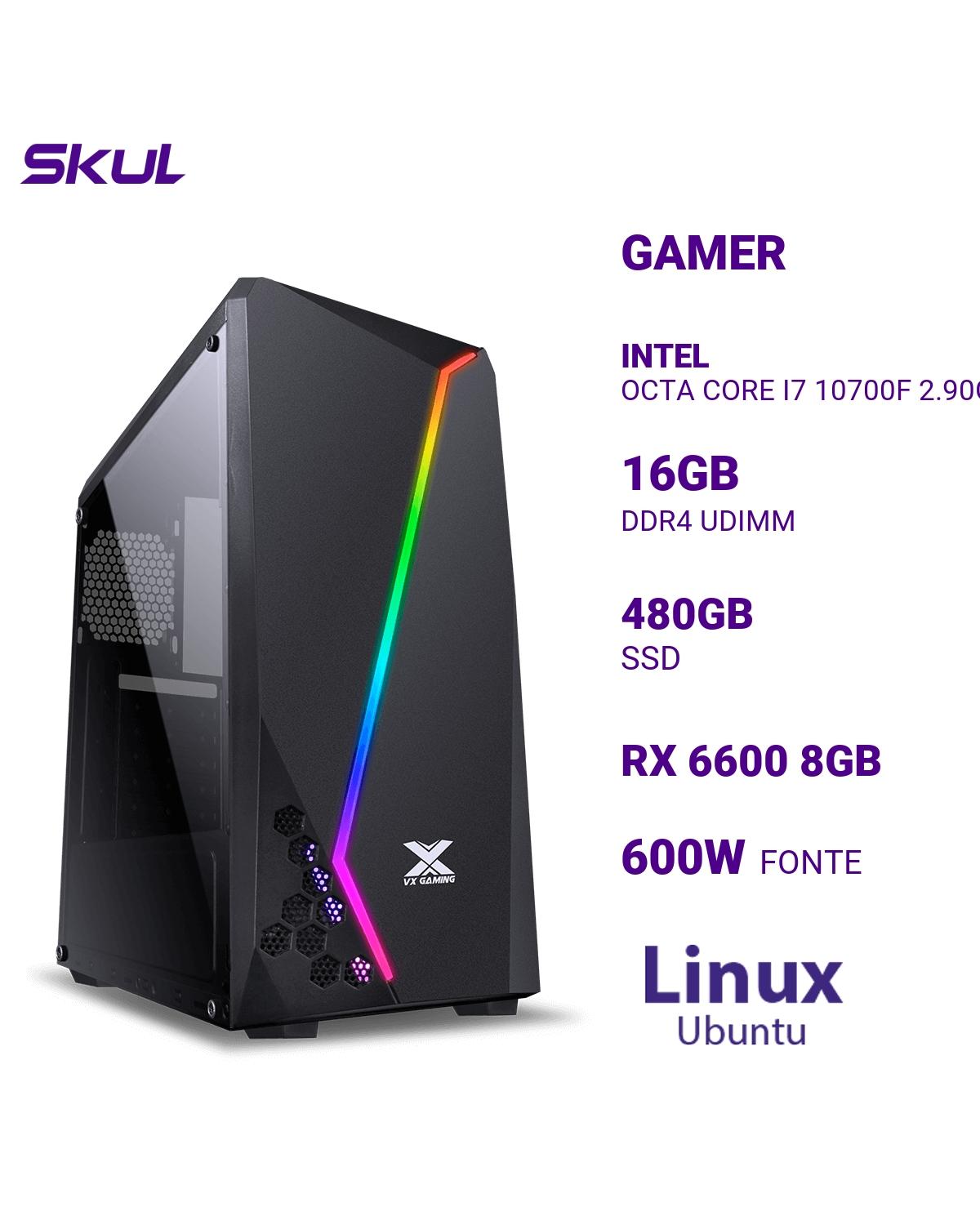 COMPUTADOR GAMER 7000 OCTA CORE I7 10700F 2.90GHZ MEM 16GB DDR4 SSD 480GB RX 6600 8GB FONTE 600W PLUS WHITE LINUX UBUNTO