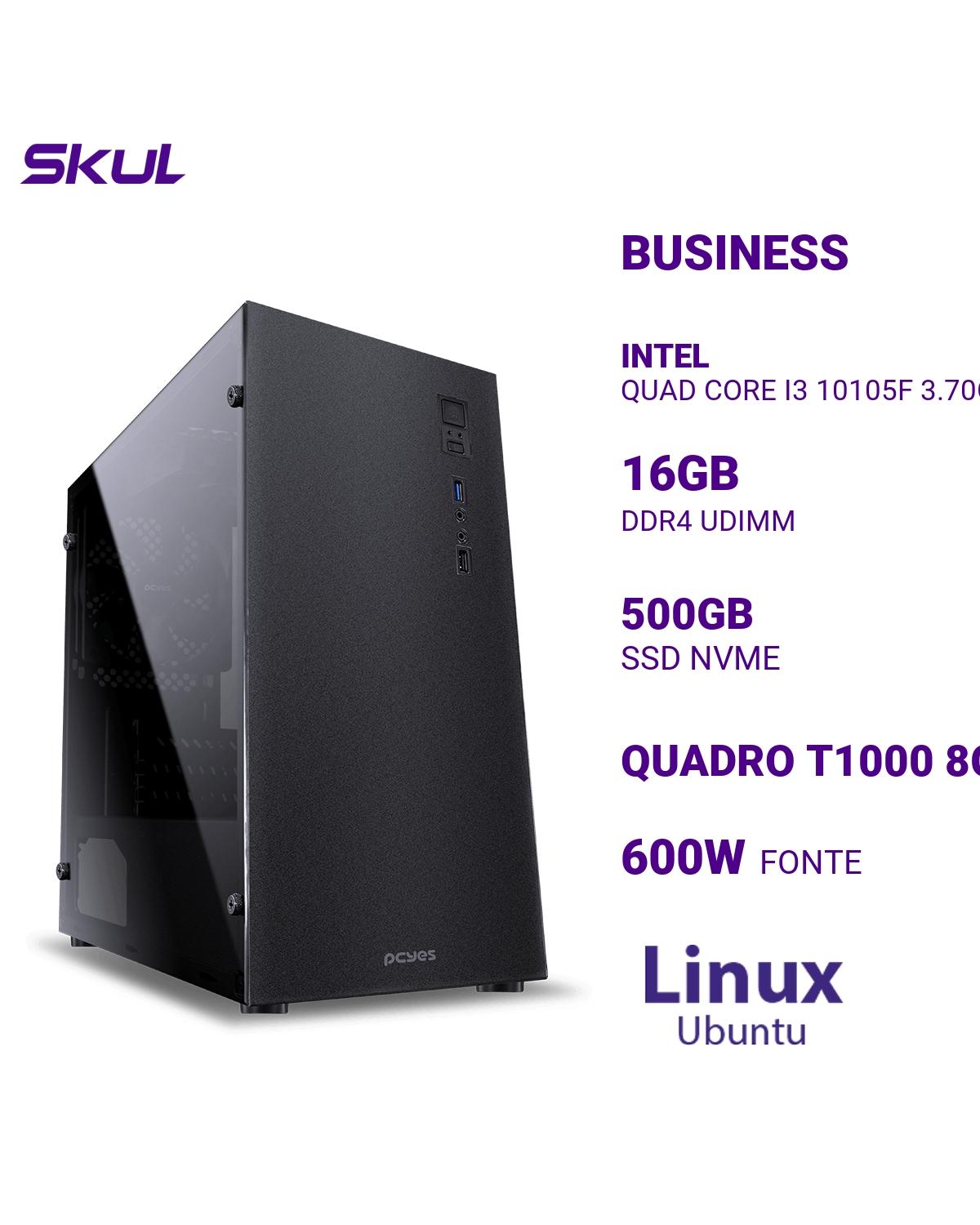 COMPUTADOR B300 QUAD CORE I3 10105F 3.70GHZ MEMÓRIA 16GB DDR4 SSD 500GB NVME QUADRO T1000 8GB FONTE 600W PLUS WHITE LIN