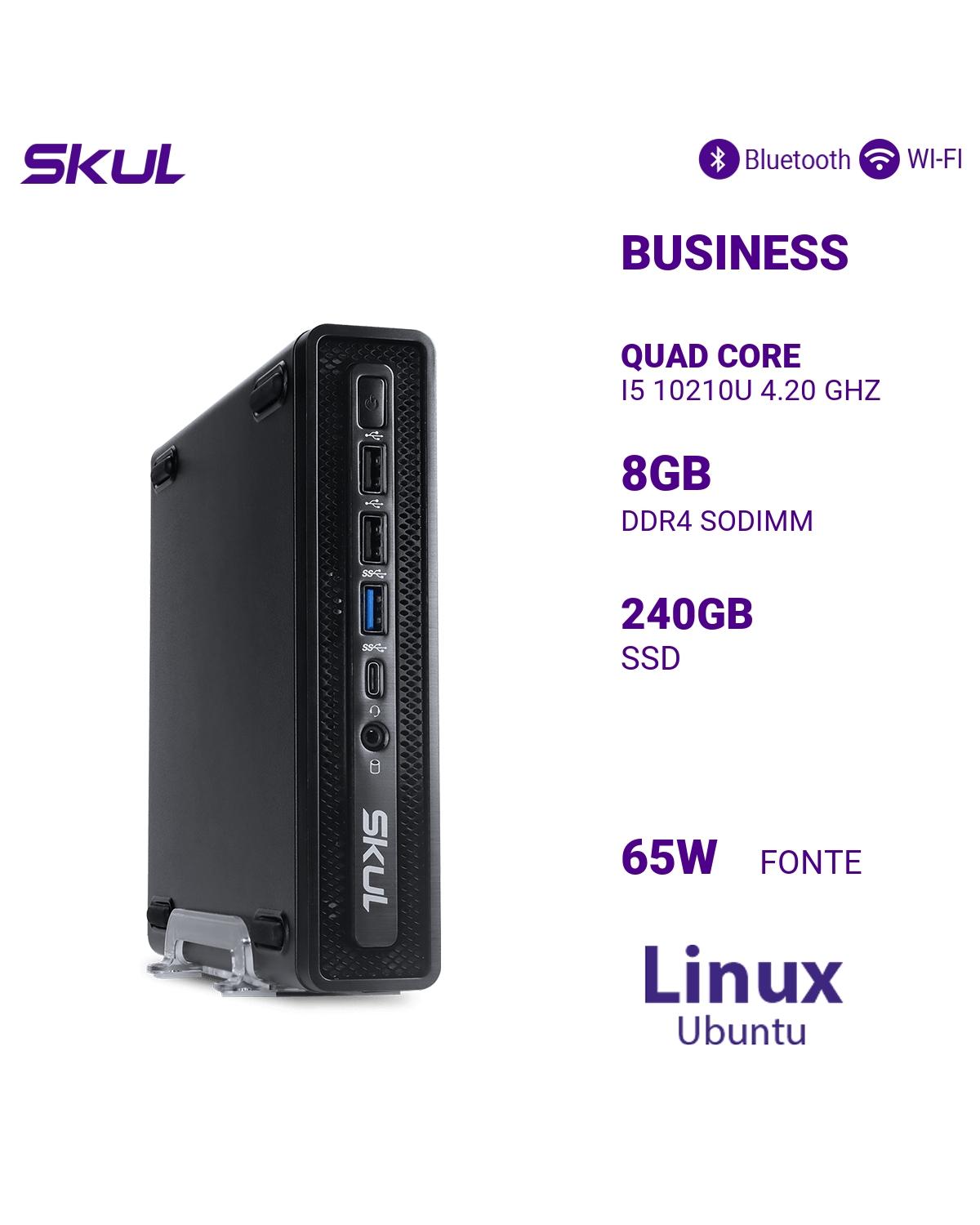 MINI COMPUTADOR BUSINESS B500 QUAD CORE I5 10210U 4.20 GHZ MEM 8GB DDR4 SSD 240GB FONTE 60W EXTERNA LINUX UBUNTU