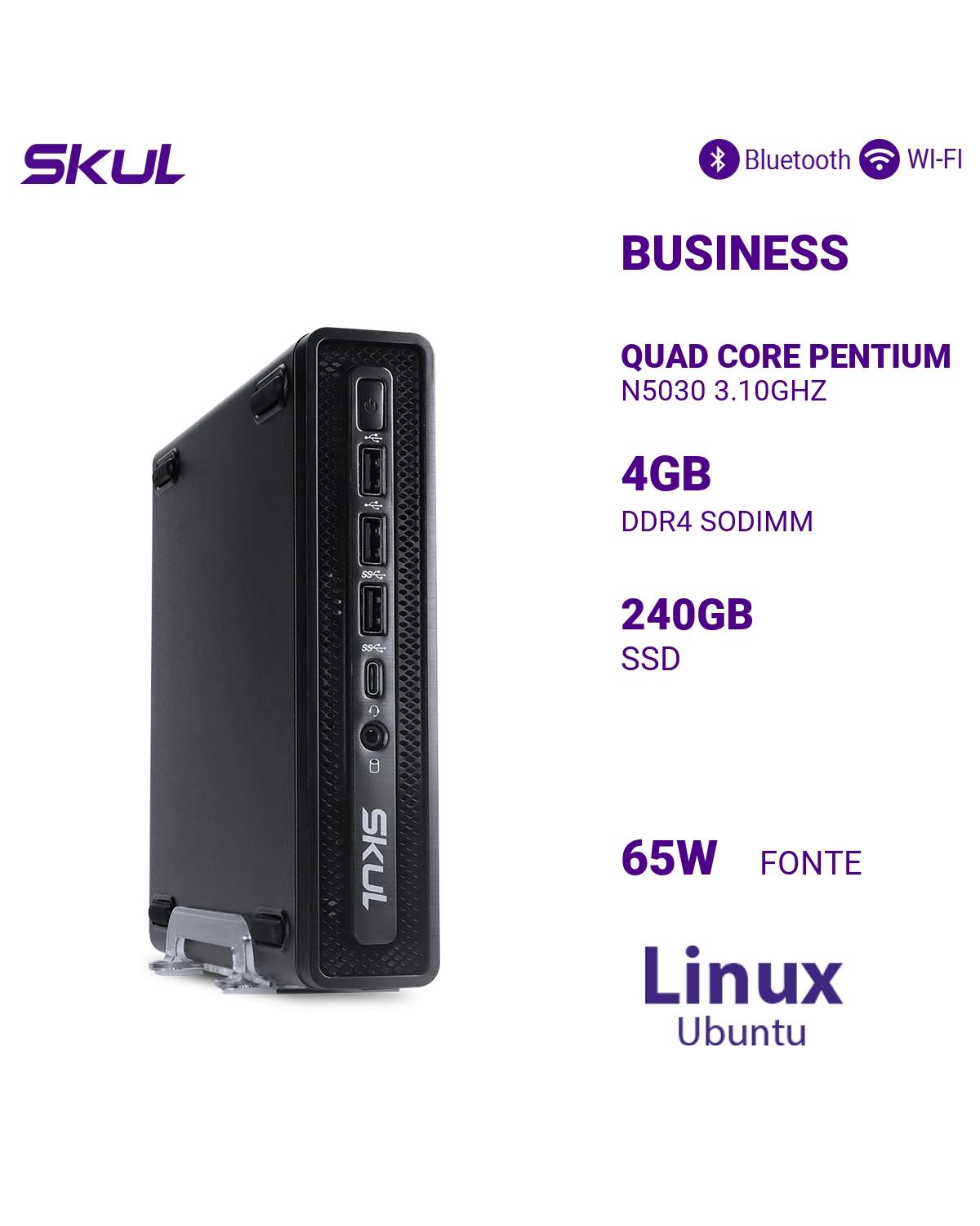 MINI COMPUTADOR BUSINESS B200 QUAD CORE PENTIUM  N5030 3.10GHZ MEM 4GB DDR4 SSD 240GB FONTE 60W EXTERNA LINUX UBUNTU