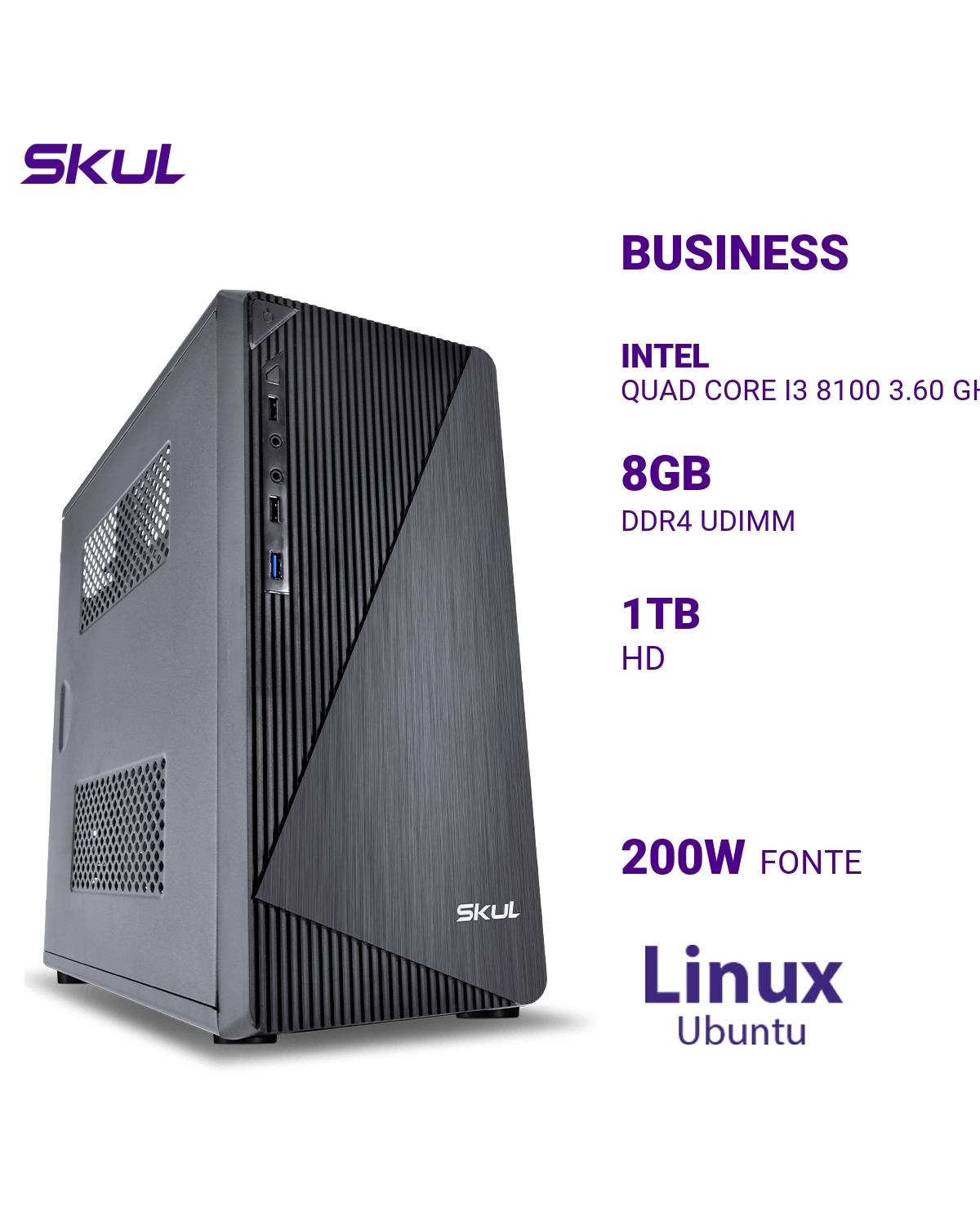 COMPUTADOR BUSINESS B300 QUAD CORE I3 8100 3.60 GHZ MEM 8GB DDR4 HD 1TB FONTE 200W LINUX