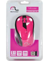 MOUSE SEM FIO 2.4GHZ PRETO E ROSA USB 1200DPI PLUG AND PLAY MO214