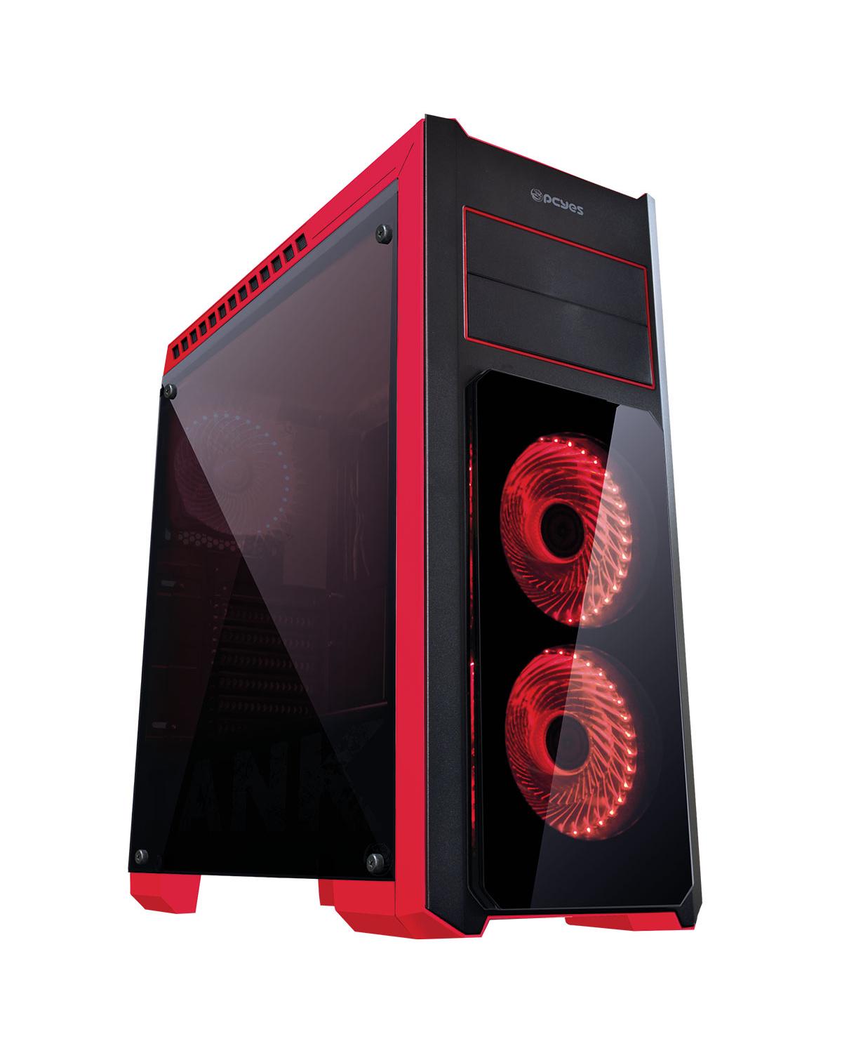 GABINETE MID-TOWER TANK VERMELHO COM 3 FANS LED VERMELHO LATERAL EM VIDRO TEMPERADO - TANPVVM3FCVT