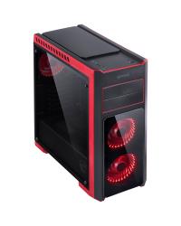 GABINETE MID-TOWER TANK VERMELHO COM 3 FANS LED VERMELHO LATERAL EM VIDRO TEMPERADO - TANPVVM3FCVT