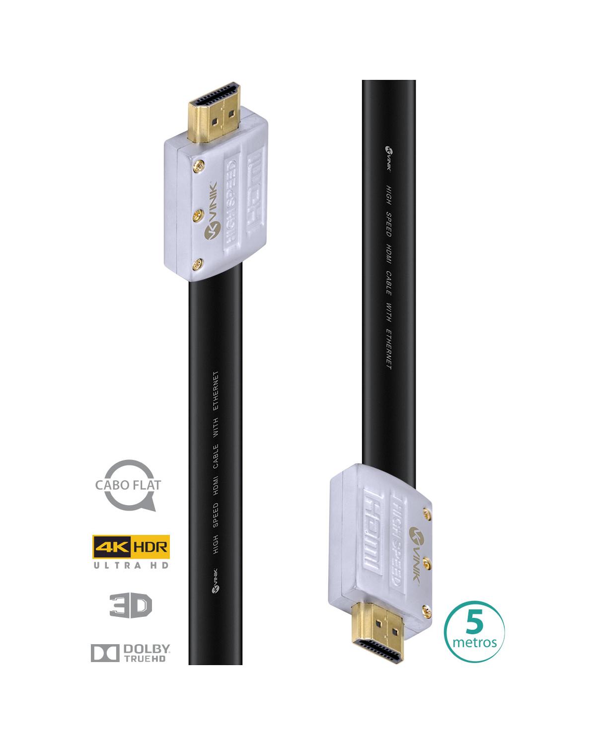 CABO HDMI 2.0 4K ULTRA HD 3D CONEXÃO ETHERNET FLAT COM CONECTOR DESMONTÁVEL 5 METROS - H20FL-5