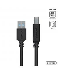 CABO PARA IMPRESSORA E HD EXTERNO USB A 3.0 MACHO PARA USB B 3.0 MACHO 28AWG PURO COBRE 3 METROS - PUABM3-3