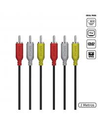 CABO DE VÍDEO COMPOSTO 3 RCA MACHO PARA 3 RCA MACHO 28AWG PURO COBRE 2 METROS - P3R-2