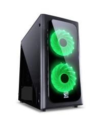 GABINETE MID-TOWER VENUS PRETO COM 2 FANS LED VERDE LATERAL EM ACRÍLICO - VENPTVD2FCA