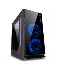 GABINETE GAMER VX GAMING CRATER COM JANELA ACRÍLICA PRETO COM 2 X FAN FRONTAL 120MM 15 PONTOS DE LED AZUL