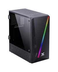 GABINETE GAMER VX GAMING PYXIS COM JANELA ACRÍLICA COM DOBRADIÇA PRETO FRONTAL COM FITA LED RGB